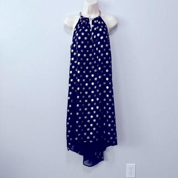 Joseph Ribkoff Navy/Gold Polka Dot Sleeveless Dress Size 6 - Picture 1 of 7